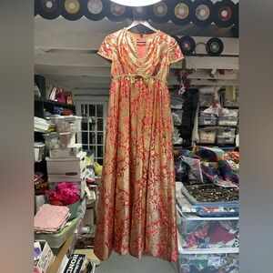 Malcolm Starr by Rizkallah vintage dress red & gold metallic brocade size 6